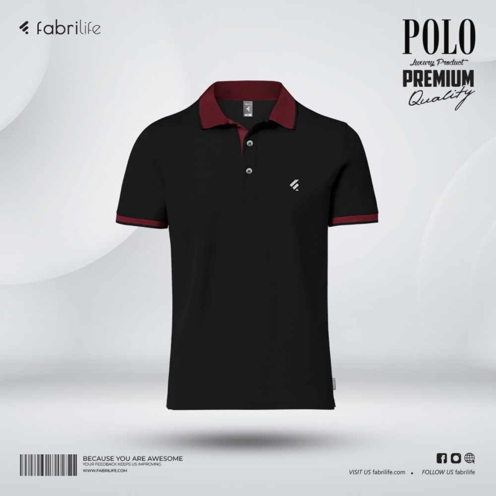 Single Jersey Knitted Cotton Polo - Black