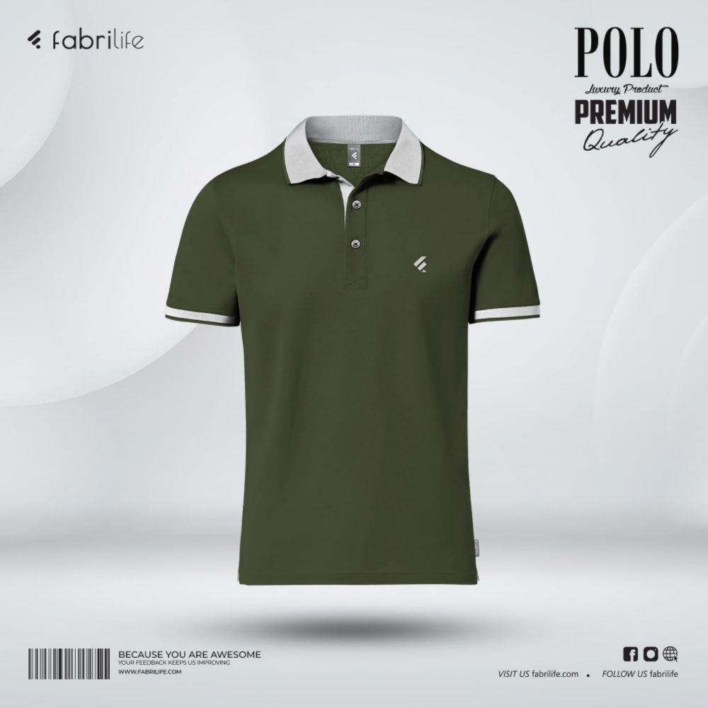 Single Jersey Knitted Cotton Polo - Olive