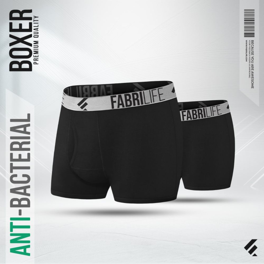 Mens Premium Antibacterial Boxer Brief Combo (Black 2pc)