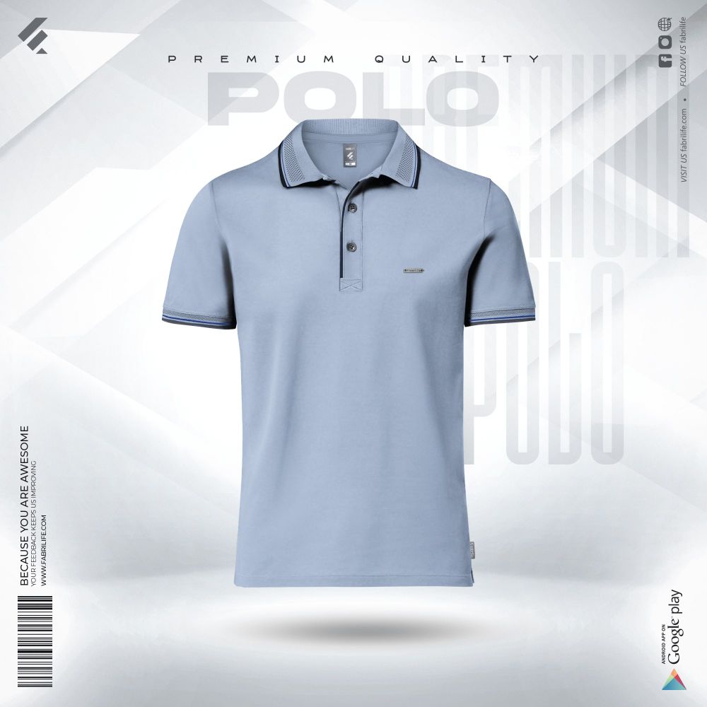 Premium Double PK Cotton Polo - Sky Blue