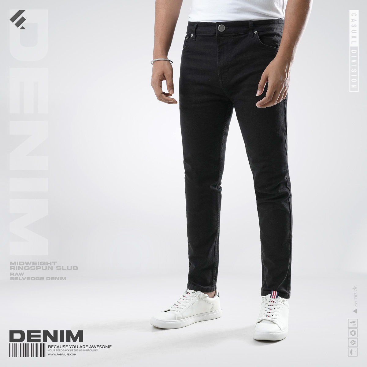 Mens Denim Jeans  - Jet Black