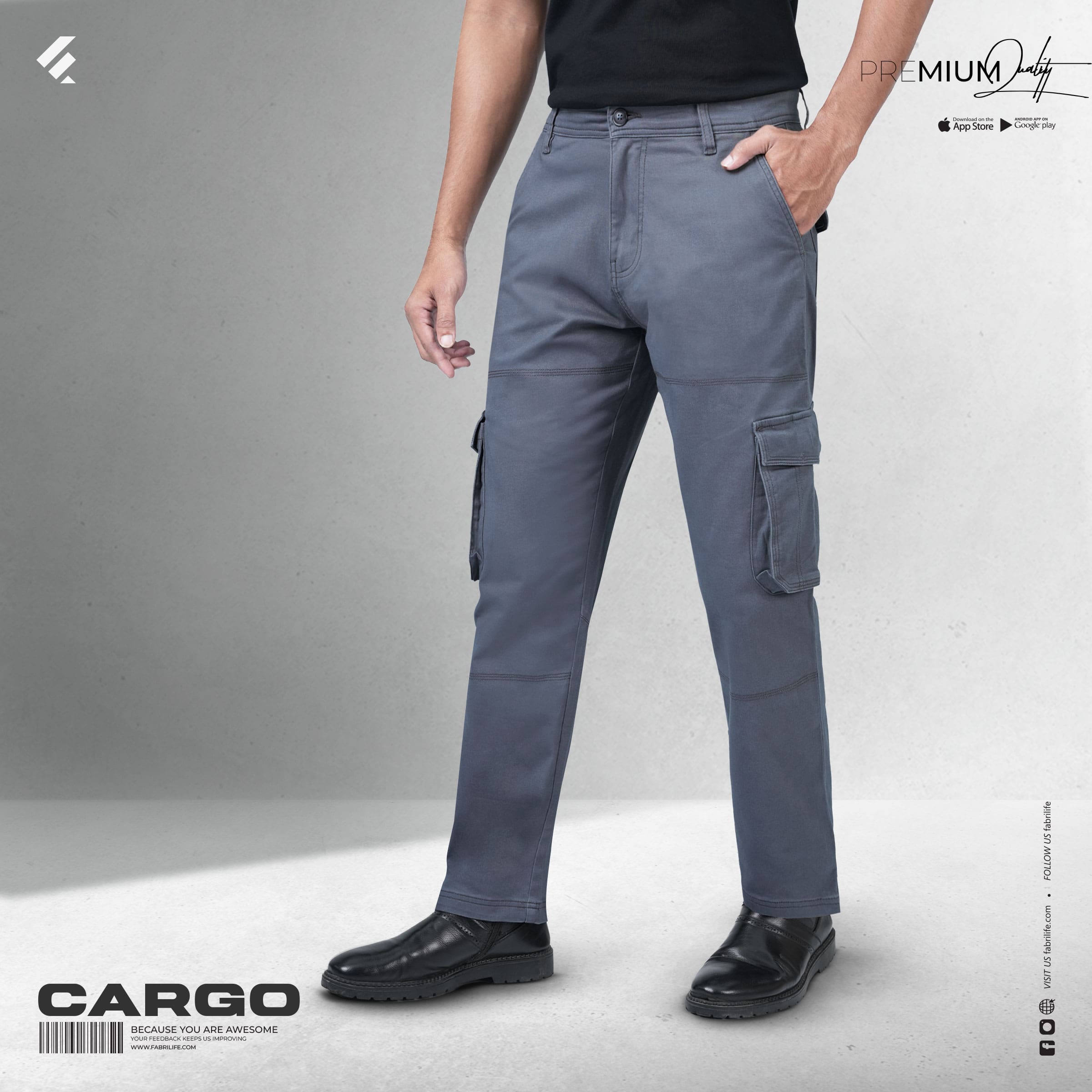 Premium Cargo Pant [6 Pocket]-  Light Gray
