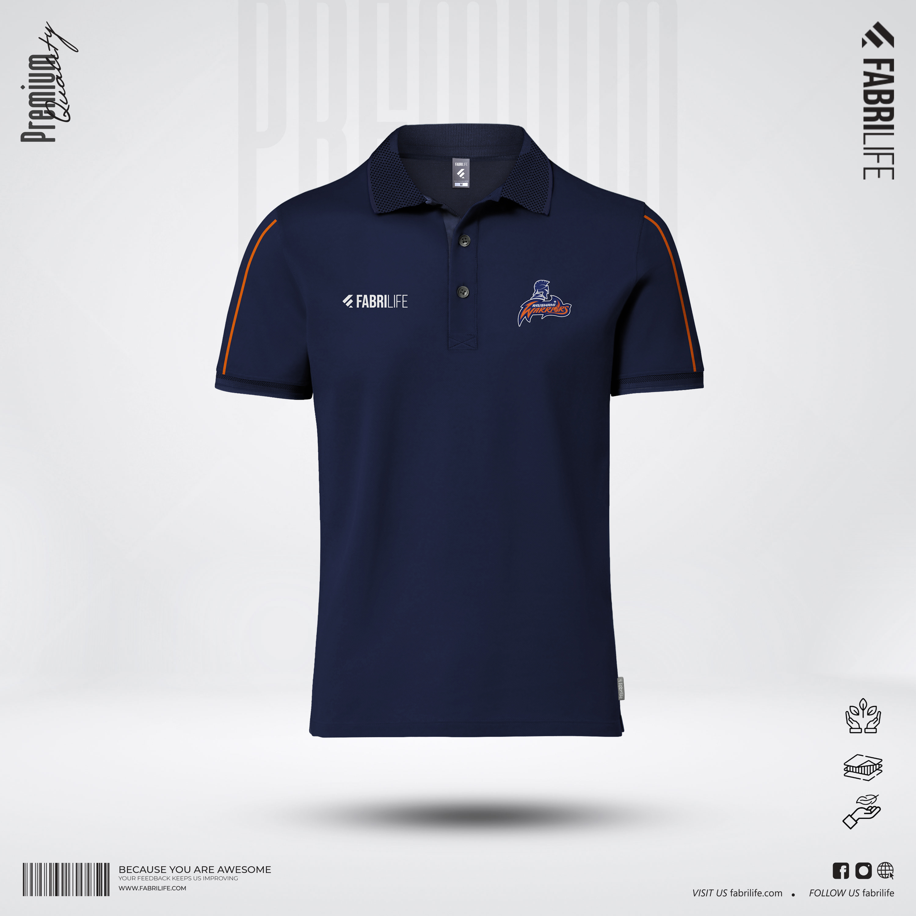 Rajshahi Warriors Official Player Premium Travel Polo - Elite Navy